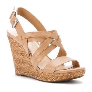 Jessica Simpson Women's Tan Julita Wedge High Heel Strappy Leather Sanda…